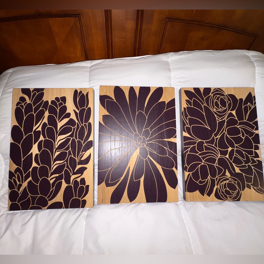 Floral Wooden Wall Art Set - Brown